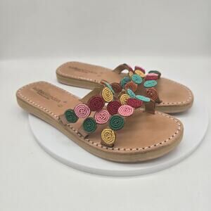 Laidback London Leather Handmade Beaded Slide-On Flat Sandals Multicolor 40 US 9